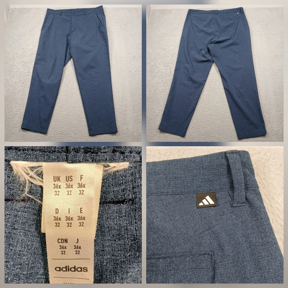 Adidas‎ Golf Pants Men 36x32 Blue Performance Stretch Flat Front Trousers